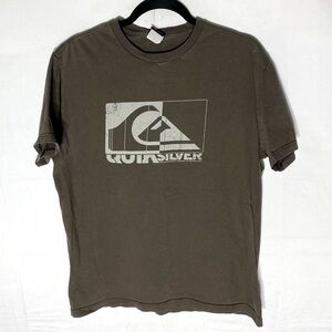 5/$25 Quiksilver Brown Short Sleeve Crew Neck Logo Tee T Shirt L